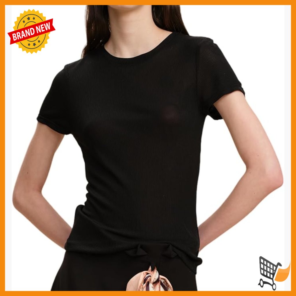 100% Silk Slim Fit T-Shirt, Crew Neck Short Sleeve, Ribbed Texture, Luxury